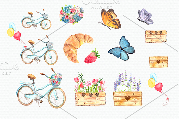 Bonjour! - Watercolor Clip Art Set in Objects - product preview 1