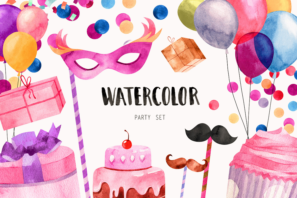 Watercolor party set in Illustrations - product preview 8