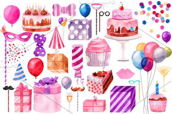 Watercolor party set in Illustrations - product preview 1