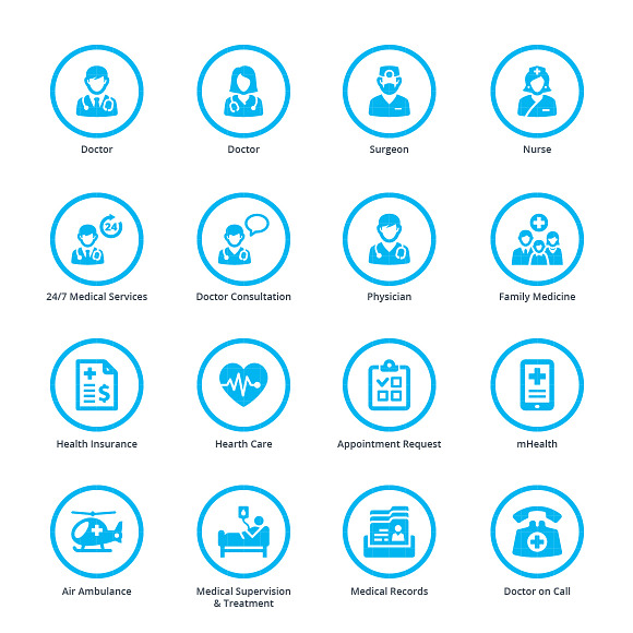 Blue Medical Services Icons - Set 1 in Graphics - product preview 1