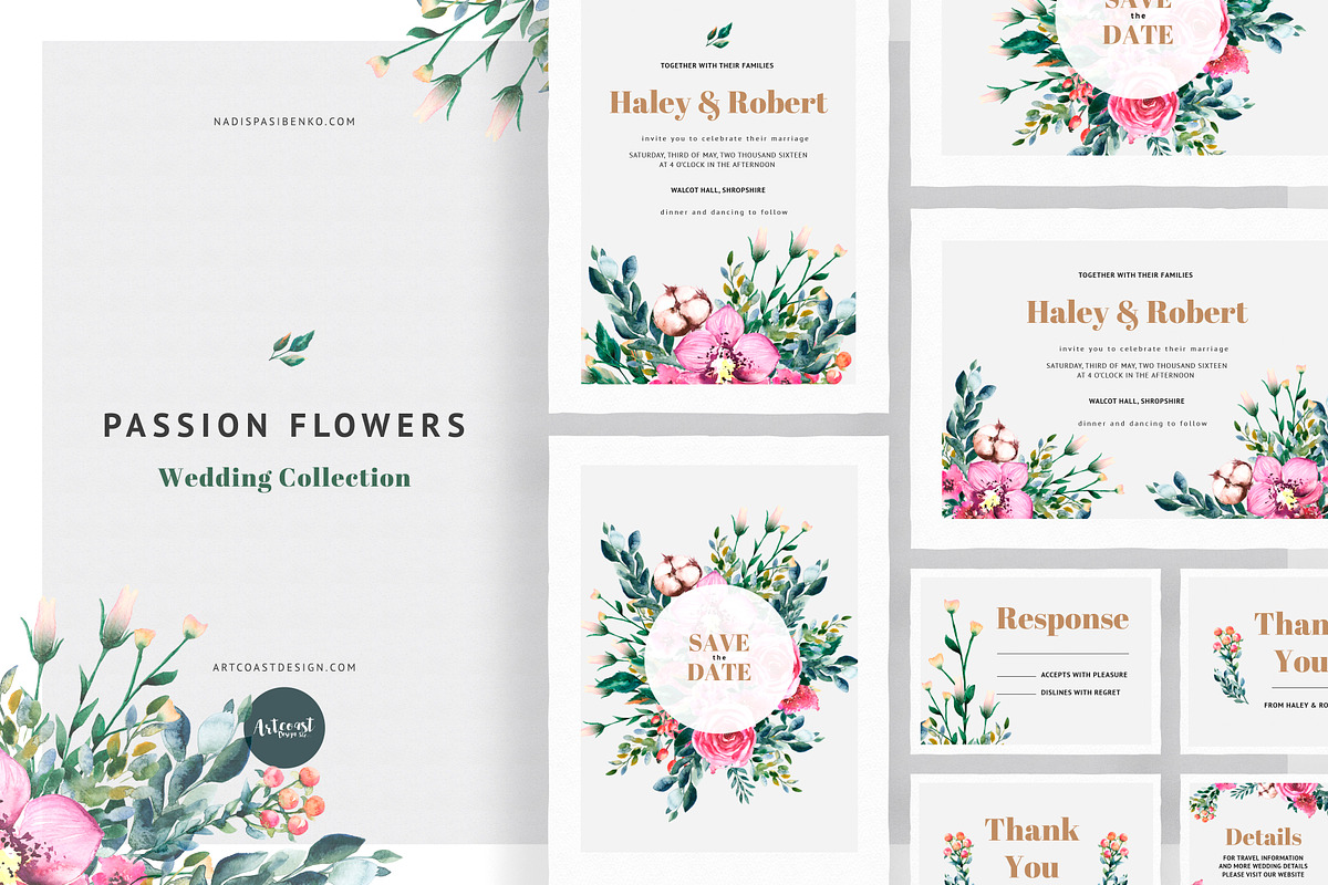 Passion Flowers Invitation in Wedding Templates - product preview 8