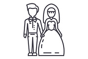 wedding couple,bride and groom vector line icon, sign, illustration on background, editable strokes