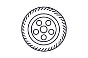wheel car vector line icon, sign, illustration on background, editable strokes