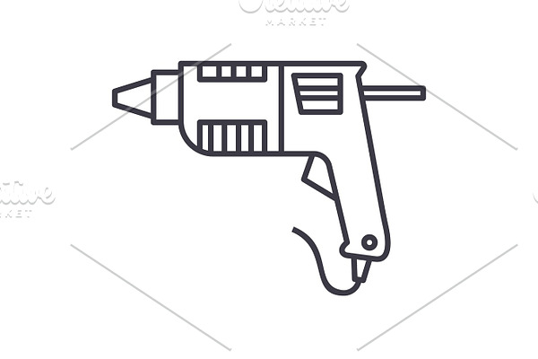 caulk gun,glue gun vector line icon, sign, illustration on background, editable strokes