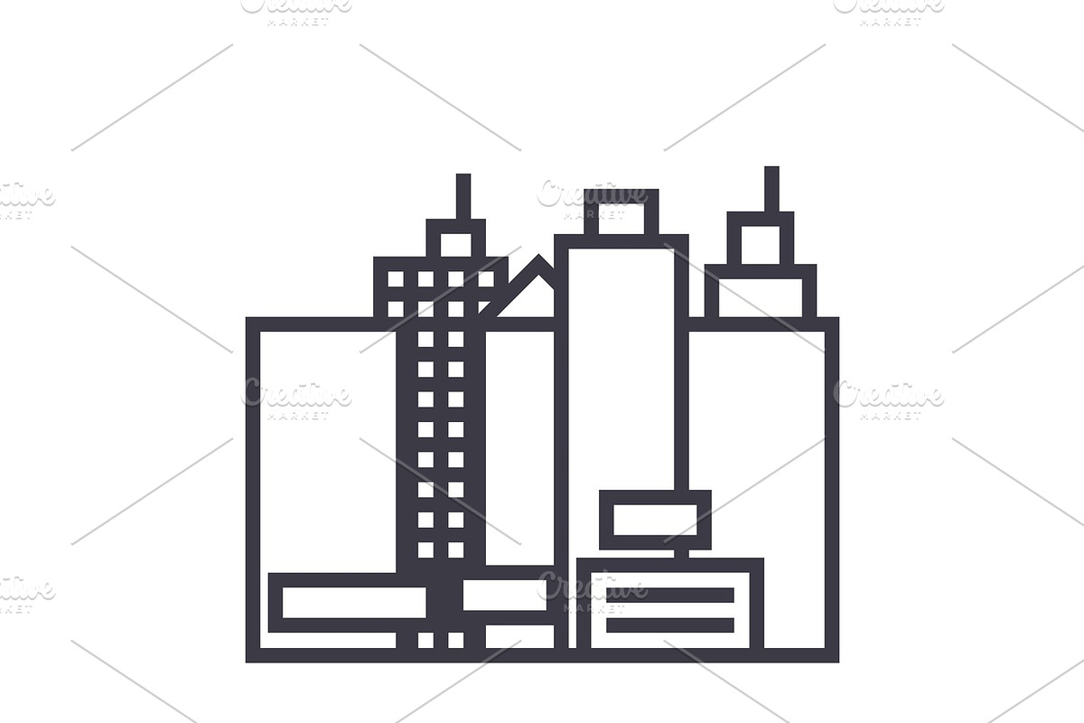 city,new town  vector line icon, sign, illustration on background, editable strokes in Illustrations - product preview 8