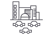 city,traffic, cars vector line icon, sign, illustration on background, editable strokes