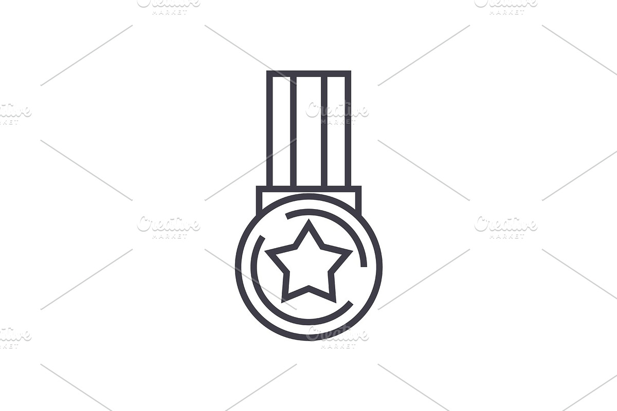 medal star illustration vector line icon, sign, illustration on background, editable strokes in Graphics - product preview 8
