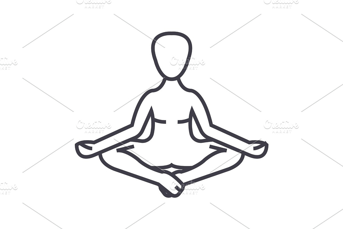 meditation, yoga posture,lotus vector line icon, sign, illustration on background, editable strokes in Graphics - product preview 8