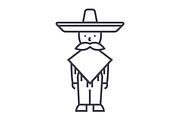 mexican man,mariachi vector line icon, sign, illustration on background, editable strokes
