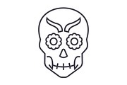 mexican skull vector line icon, sign, illustration on background, editable strokes