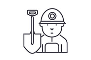 miner,worker vector line icon, sign, illustration on background, editable strokes