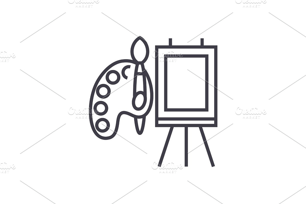 molbert and palette with brush vector line icon, sign, illustration on background, editable strokes in Icons - product preview 8