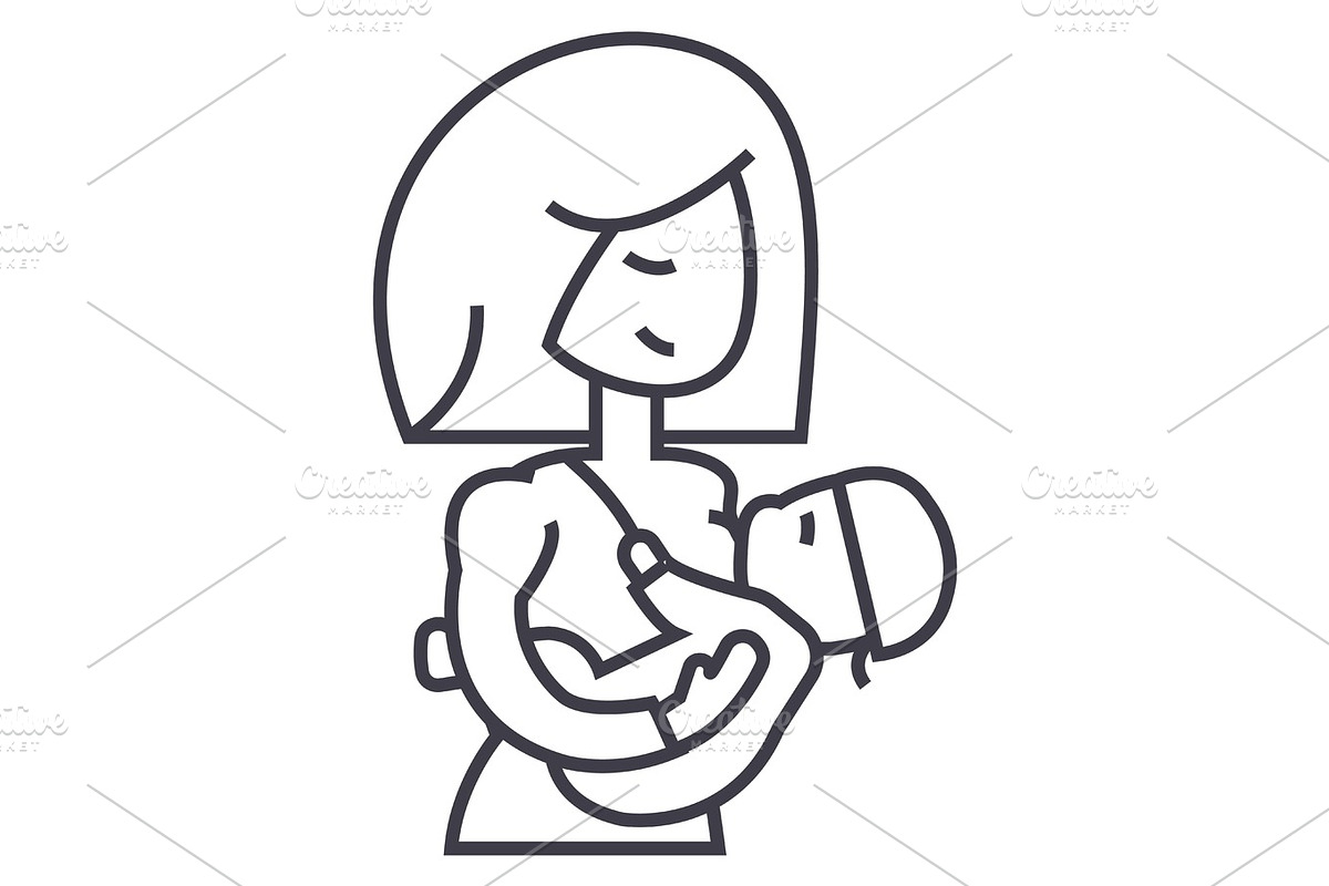 mother breastfeeding baby vector line icon, sign, illustration on background, editable strokes in Graphics - product preview 8
