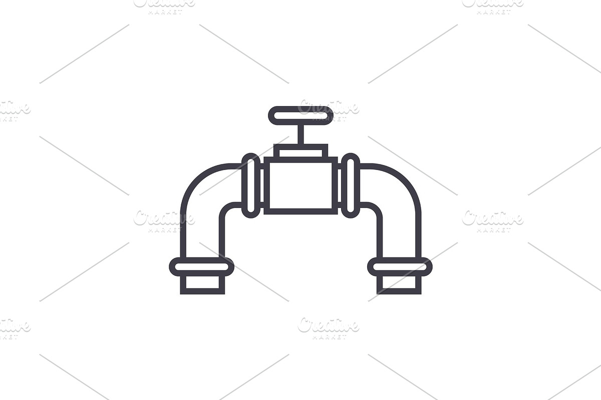 pipes with gas valve vector line icon, sign, illustration on background, editable strokes in Illustrations - product preview 8
