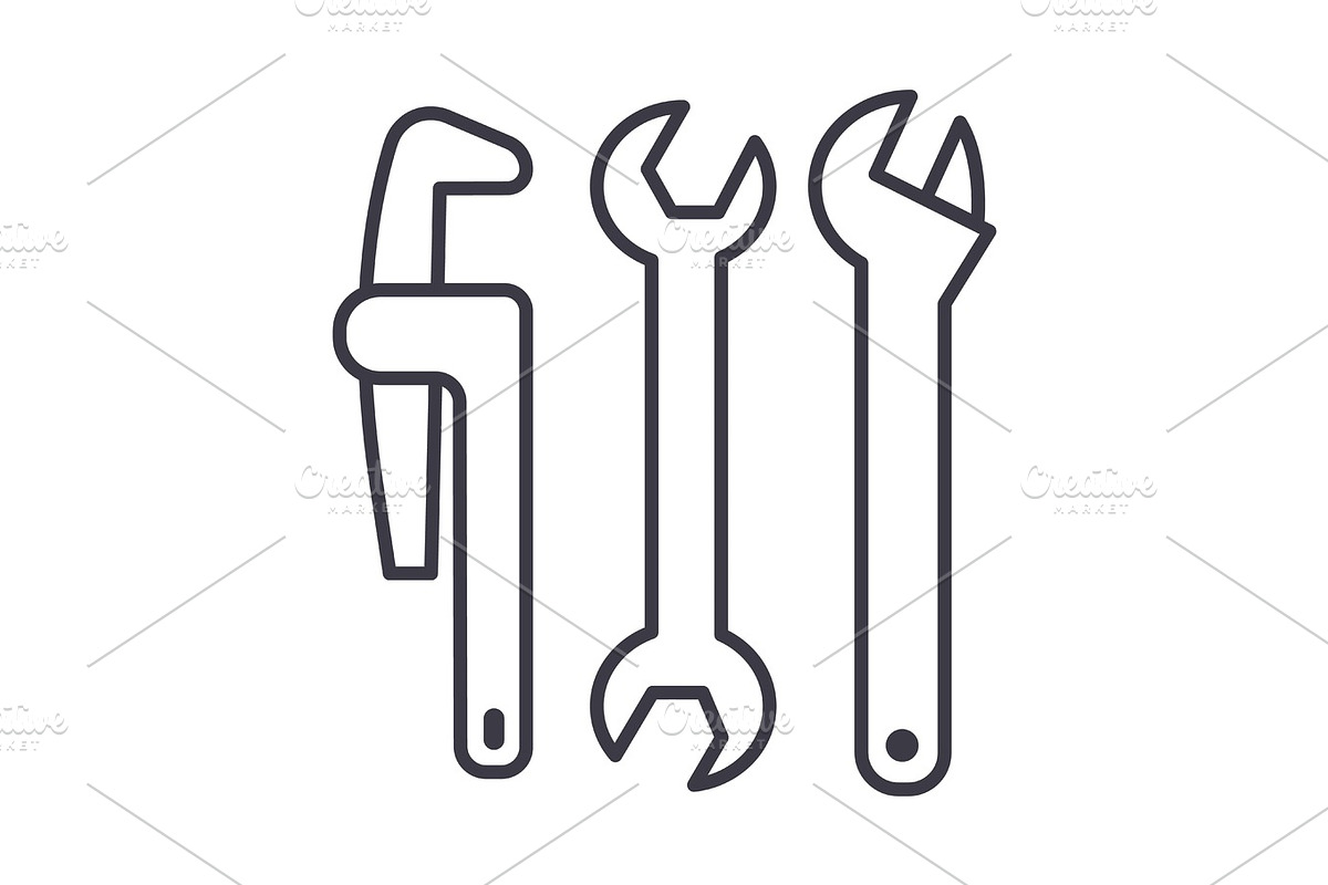 plumbing tools vector line icon, sign, illustration on background, editable strokes in Illustrations - product preview 8