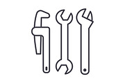 plumbing tools vector line icon, sign, illustration on background, editable strokes