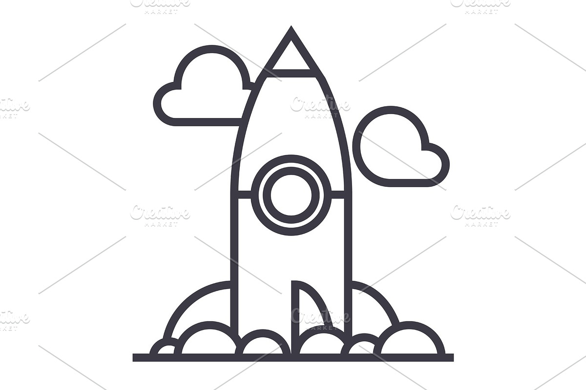 project rocket launch vector line icon, sign, illustration on background, editable strokes in Illustrations - product preview 8