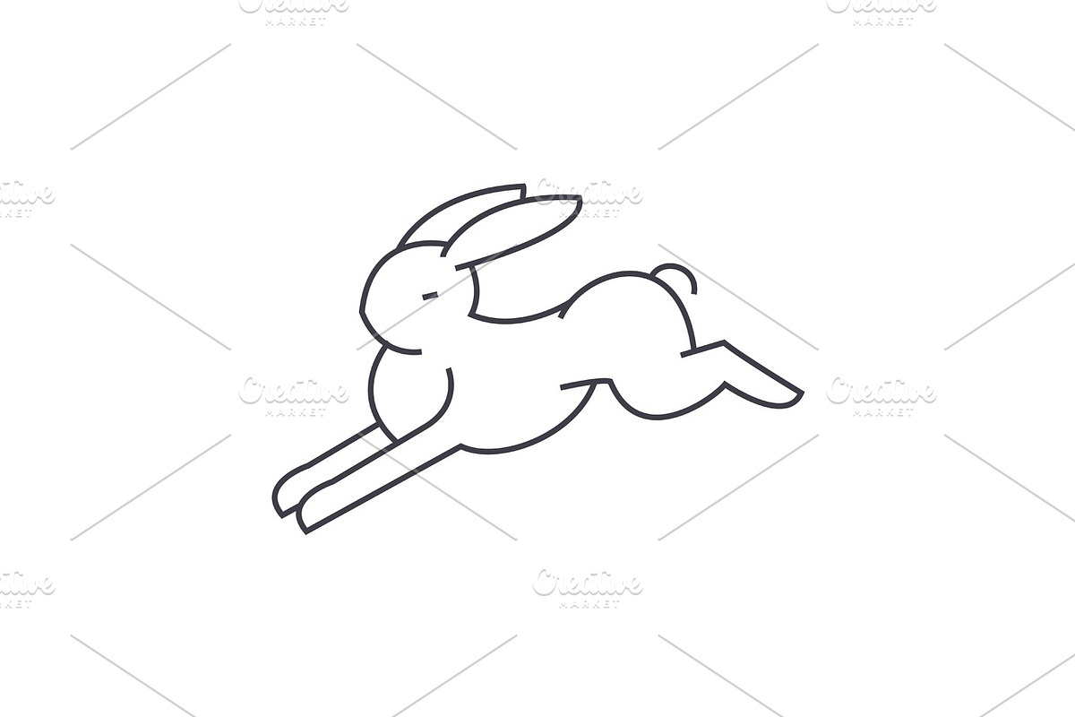 rabbit vector line icon, sign, illustration on background, editable strokes in Illustrations - product preview 8
