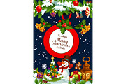 Merry Christmas Santa gifts vector greeting card