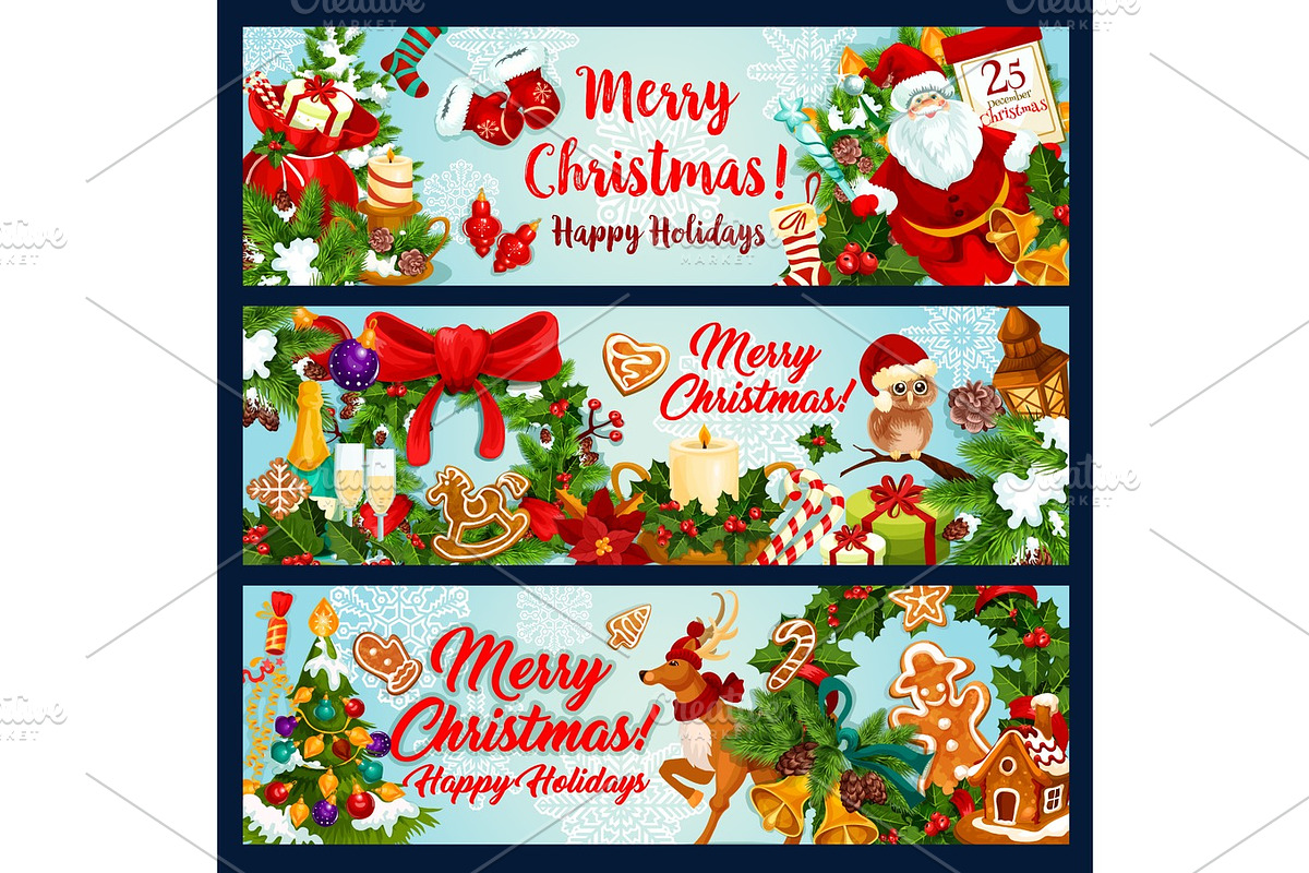 Christmas, New Year winter holidays festive banner in Illustrations - product preview 8