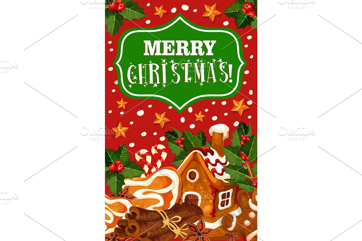 Christmas cookie greeting card of New Year dessert in Illustrations - product preview 8