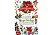 Merry Christmas wish vector greeting card sketch