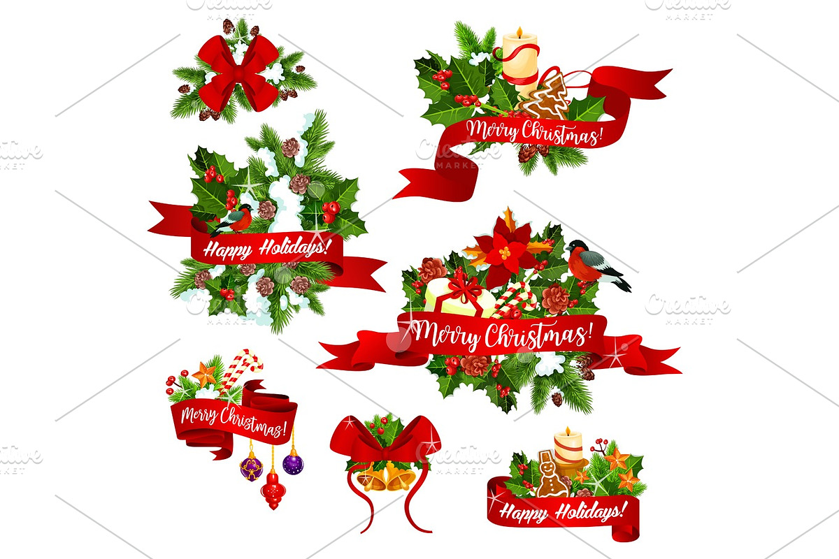 Christmas vector greeting ribbons decoration icons in Illustrations - product preview 8