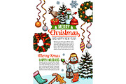 Merry Christmas sketch wish vector greeting card