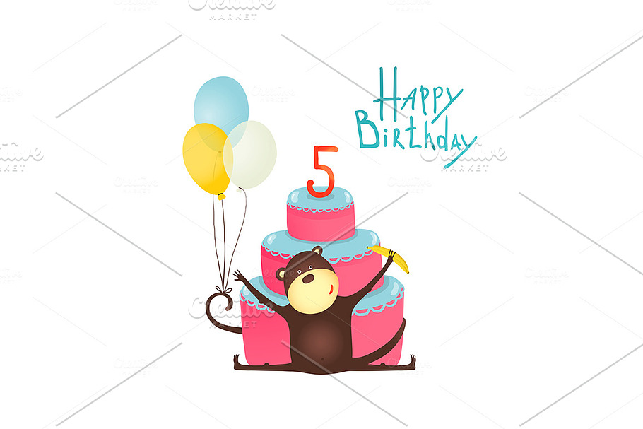 Monkey Congratulating Five Years Old in Illustrations - product preview 8