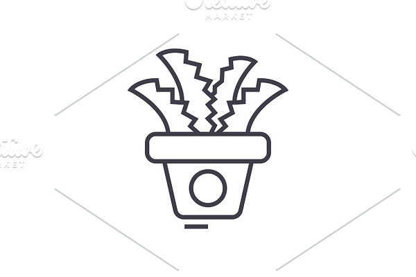 plant in the pot,office cactus vector line icon, sign, illustration on background, editable strokes