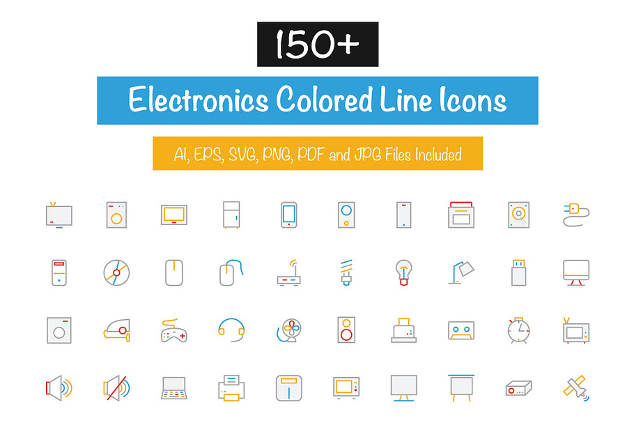 150+ Electronics Colored Line Icons