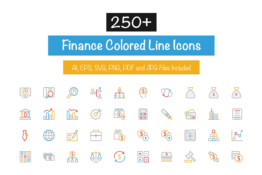 250+ Finance Colored Line Icons