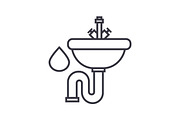 sink vector line icon, sign, illustration on background, editable strokes