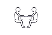 sitting men, conversation vector line icon, sign, illustration on background, editable strokes