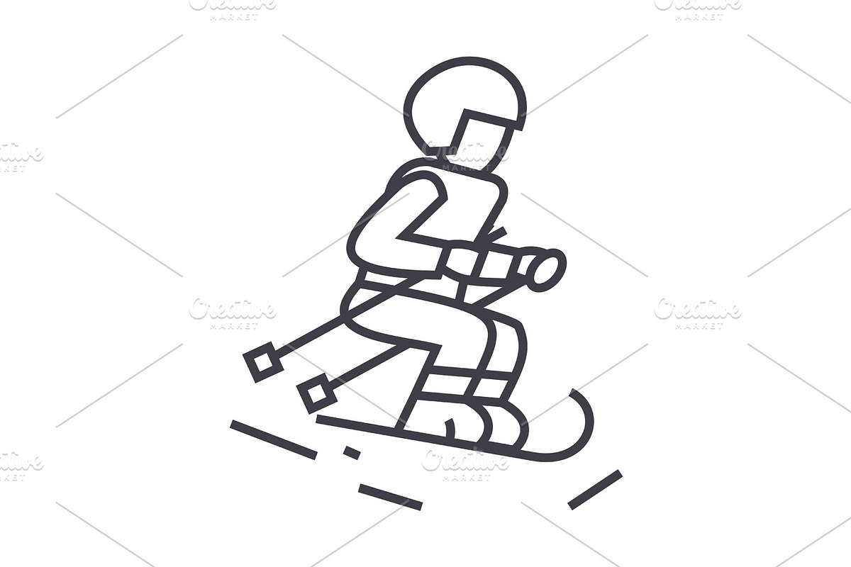 skier vector line icon, sign, illustration on background, editable strokes in Illustrations - product preview 8