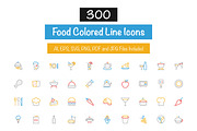 300 Food Colored Line Icons