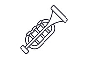 trumpet,horn vector line icon, sign, illustration on background, editable strokes