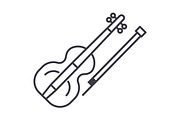 violin vector line icon, sign, illustration on background, editable strokes