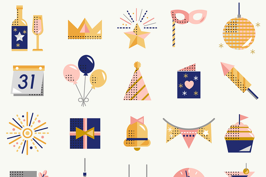 Happy New Year Vector Icon Set in Illustrations - product preview 8