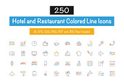 250 Hotel Colored Line Icons