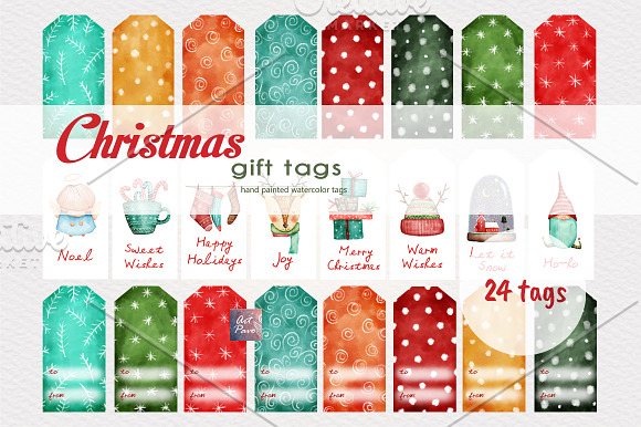 Christmas Gift tags, Watercolor in Illustrations - product preview 1