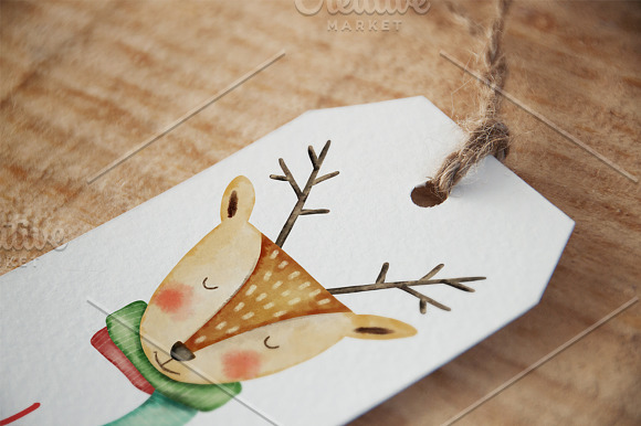 Christmas Gift tags, Watercolor in Illustrations - product preview 2