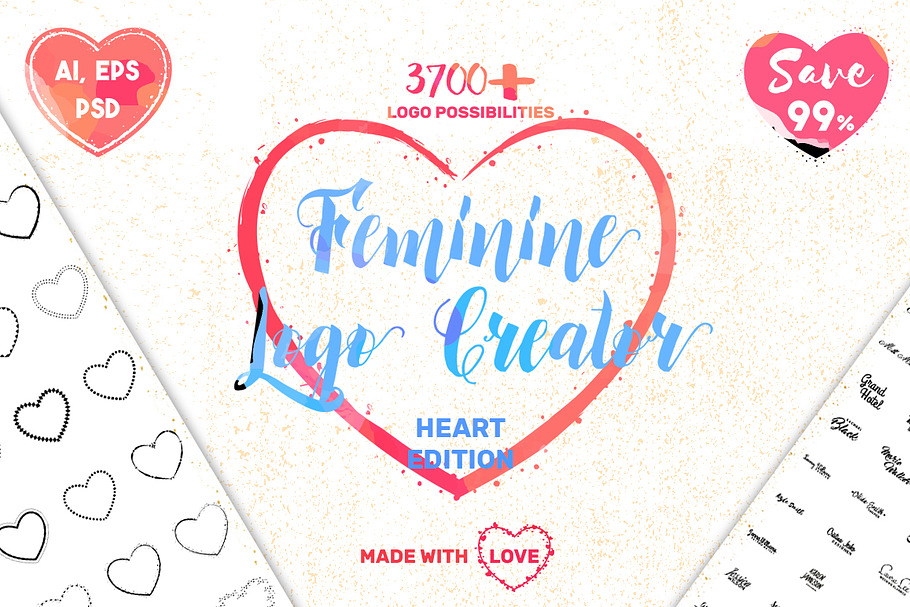 Feminine Logo Creator Kit - Hearts in Logo Templates - product preview 8