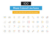 100 Music Colored Line Icons