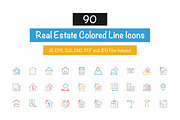 90 Real Estate Colored Line Icons