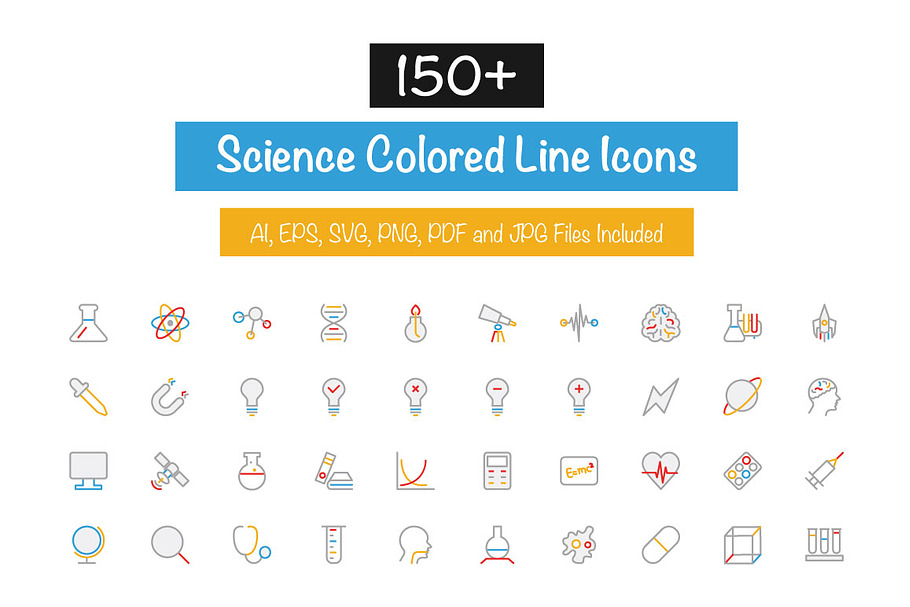 150+ Science Colored Line Icons