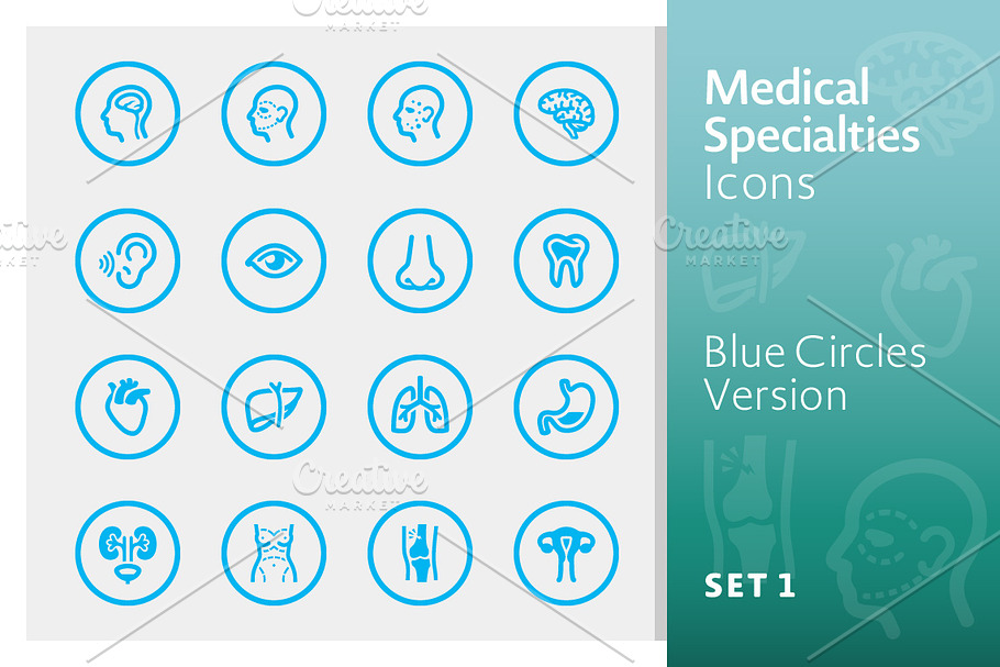 Blue Medical Specialties Icons Set 1