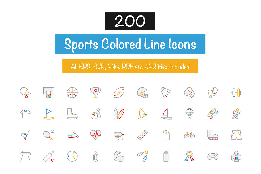 200 Sports Colored Line Icons