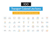 100 Transport Colored Line Icons
