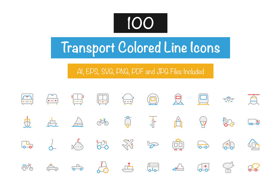 100 Transport Colored Line Icons